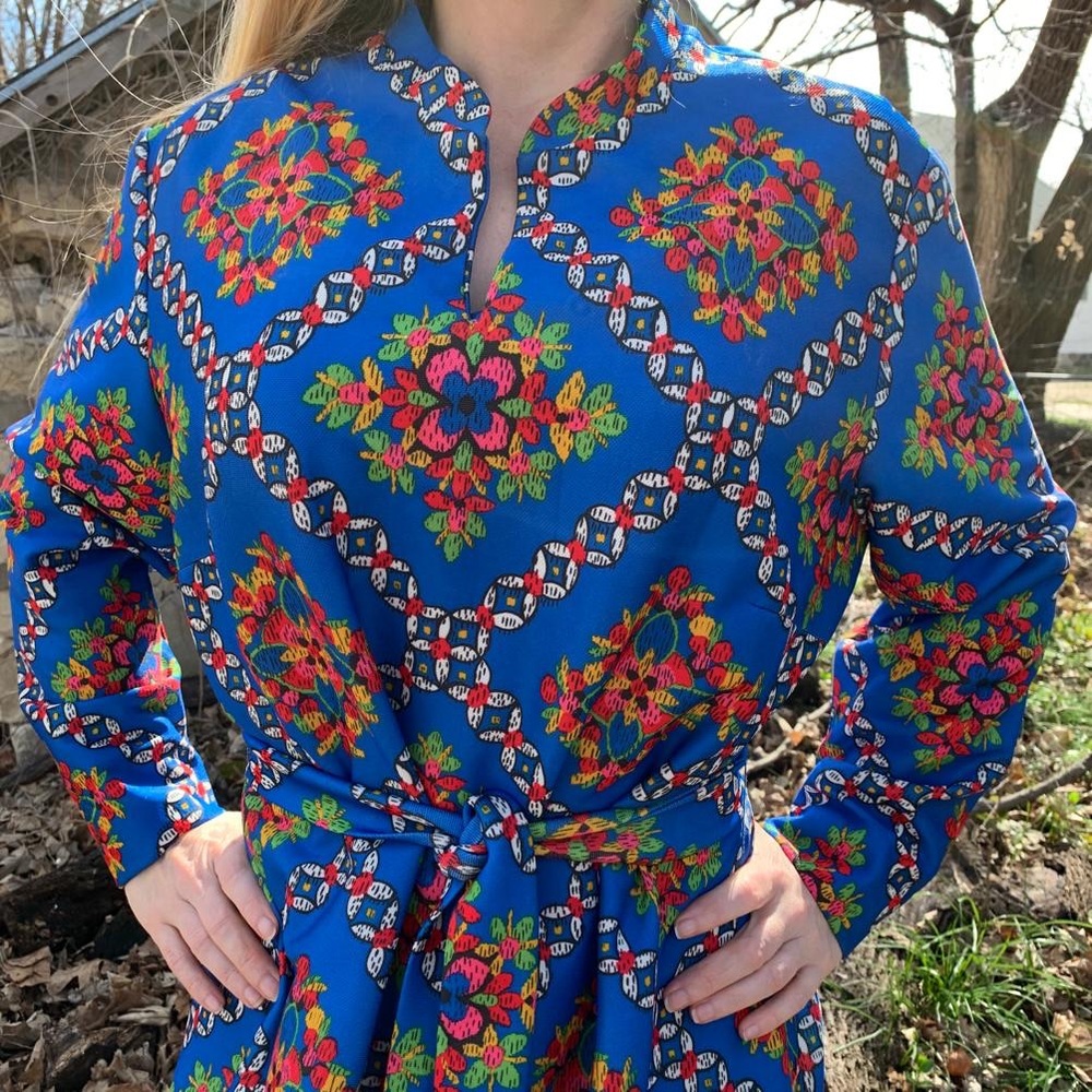 SOLD vintage Boho 70s hippie maxi dress L Checkaberry - Picture 2 of 8